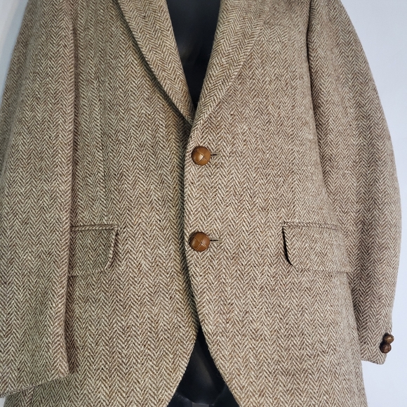 Harris Tweed Mens Blazer Beige Wool 2 Button Half Lined Jacket Sport Coa… - Picture 3 of 12